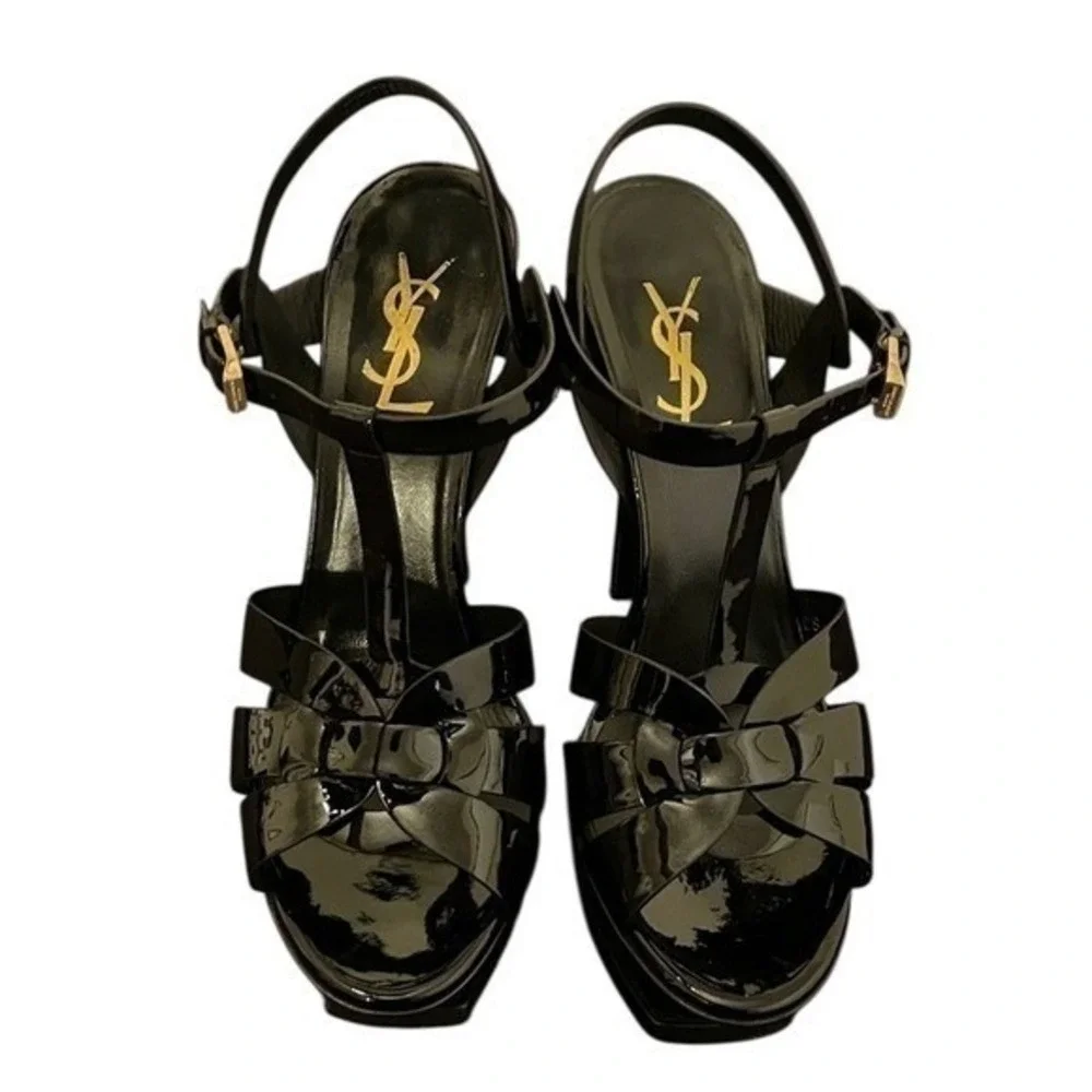 Saint Laurent Women's Nero Leather Vitello Vernice Soft Heels Size EU38 (US 8)‎ - Picture 4 of 15
